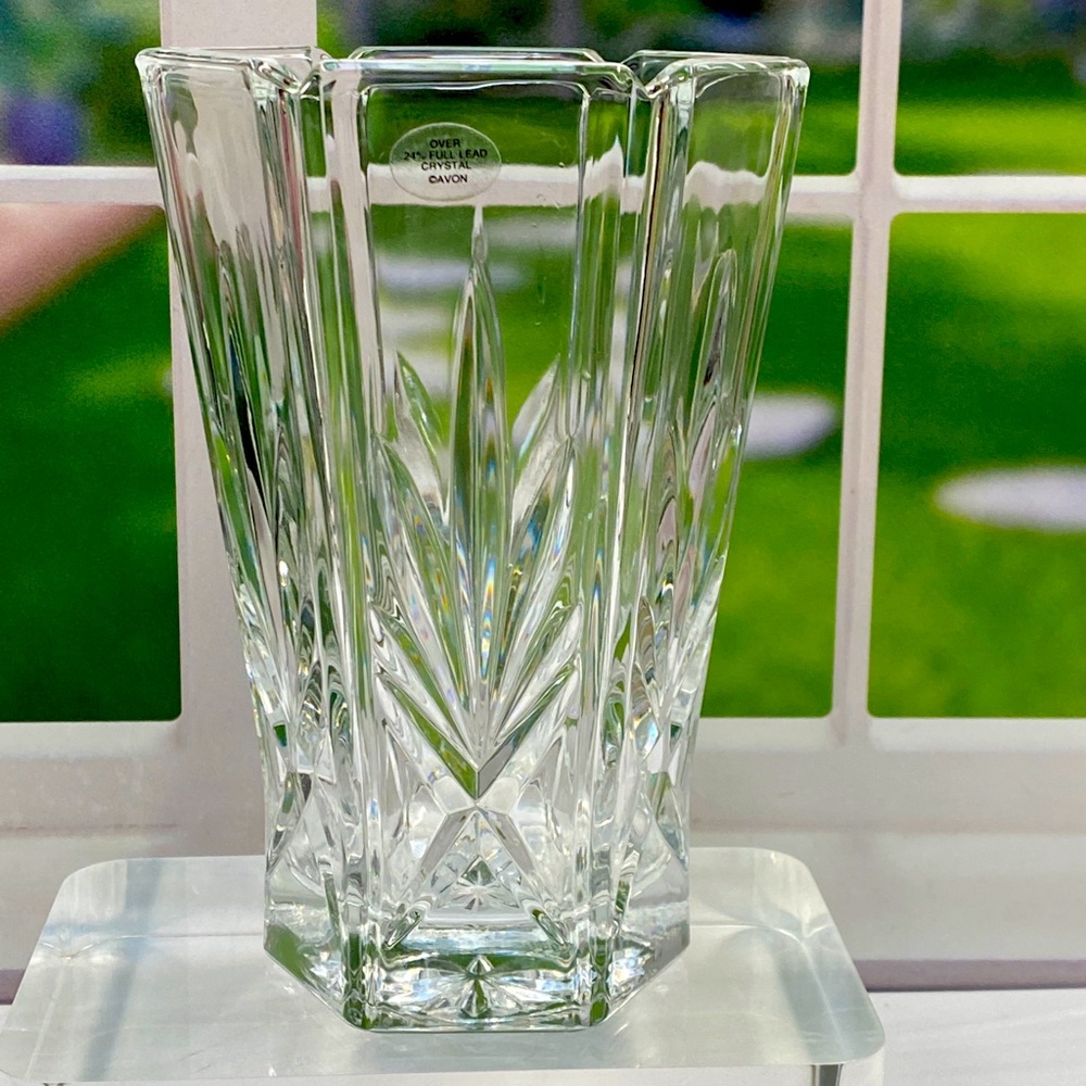 Vintage  24% Lead Crystal Vase Clear Cut Glass Fluted by Avon Elegant Home Decor